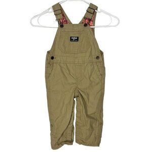 Oshkosh B'gosh Tan with Pink Plaid‎ Girls Toddlers Overalls Size 18M